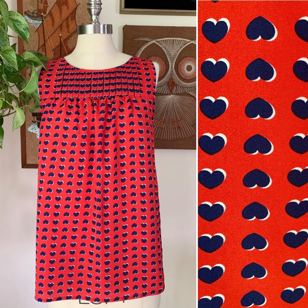 Cynthia Rowley Red Blue Heart Sleeveless Blouse L